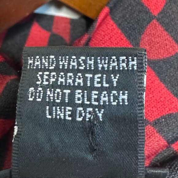 Vintage 90s INC Black Red Mod Print Lined Sheer Long Sleeve Top Medium  Petite - Picture 13 of 13